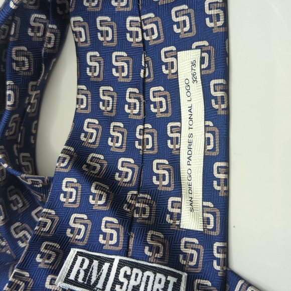 SAN DIEGO PADRES SD LOGO Blue Neck Tie 100% Silk Ralph Marlin Made in USA - Picture 3 of 4